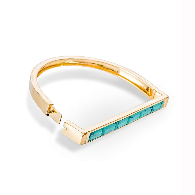 Brass Bangle w/Gold Plate and Turquoise (ESI411843-TQ)