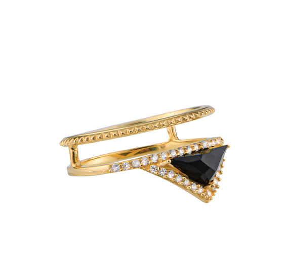 Gold Plate w/Black Onyx and CZ Ring (215959)