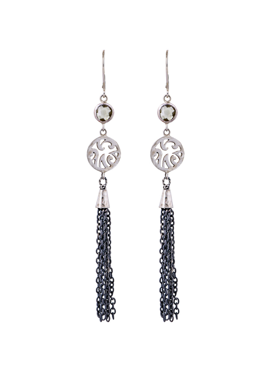 Oxidized Sterling Silver Round Tassel Earrings (3803SS/GMTL-LC)