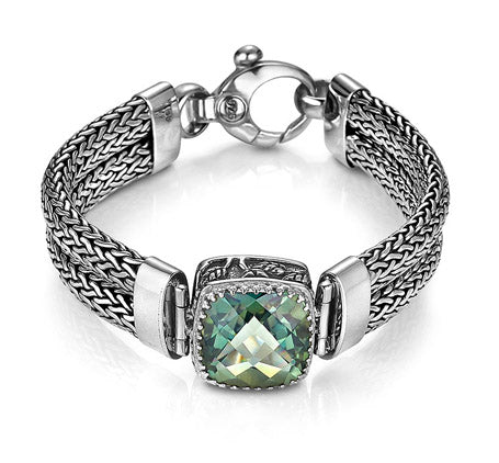 Sterling Silver Green Quartz Weave Bracelet (5356GT)