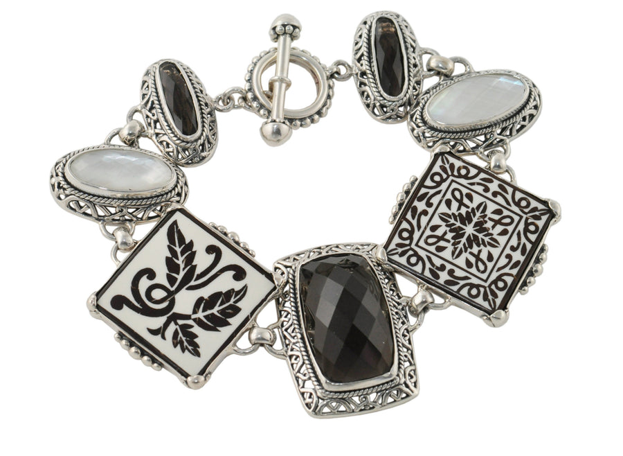Sterling Silver Tiles Bracelet (5715STMIX)