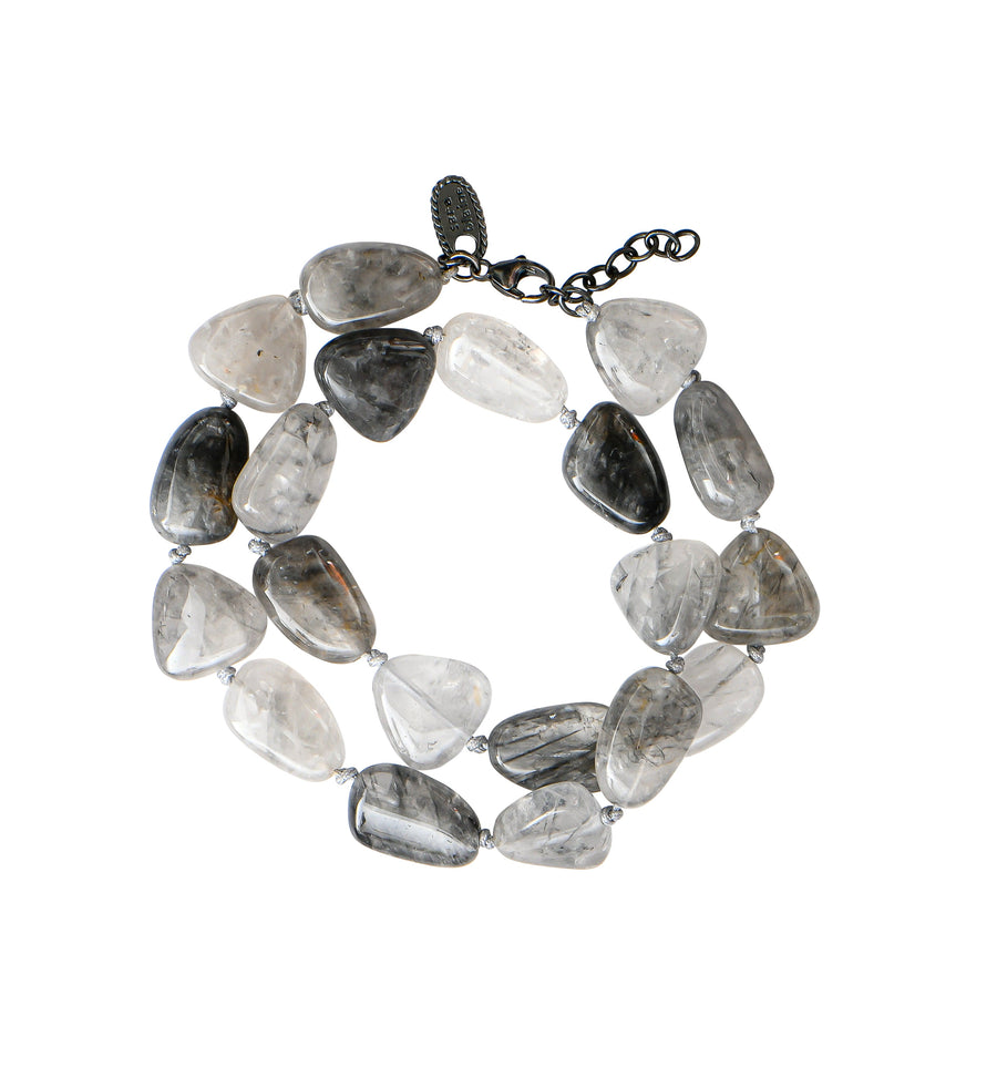 Gray, Black & White Smooth Agate Wrap Bracelet (5805GMTL-GRAY)