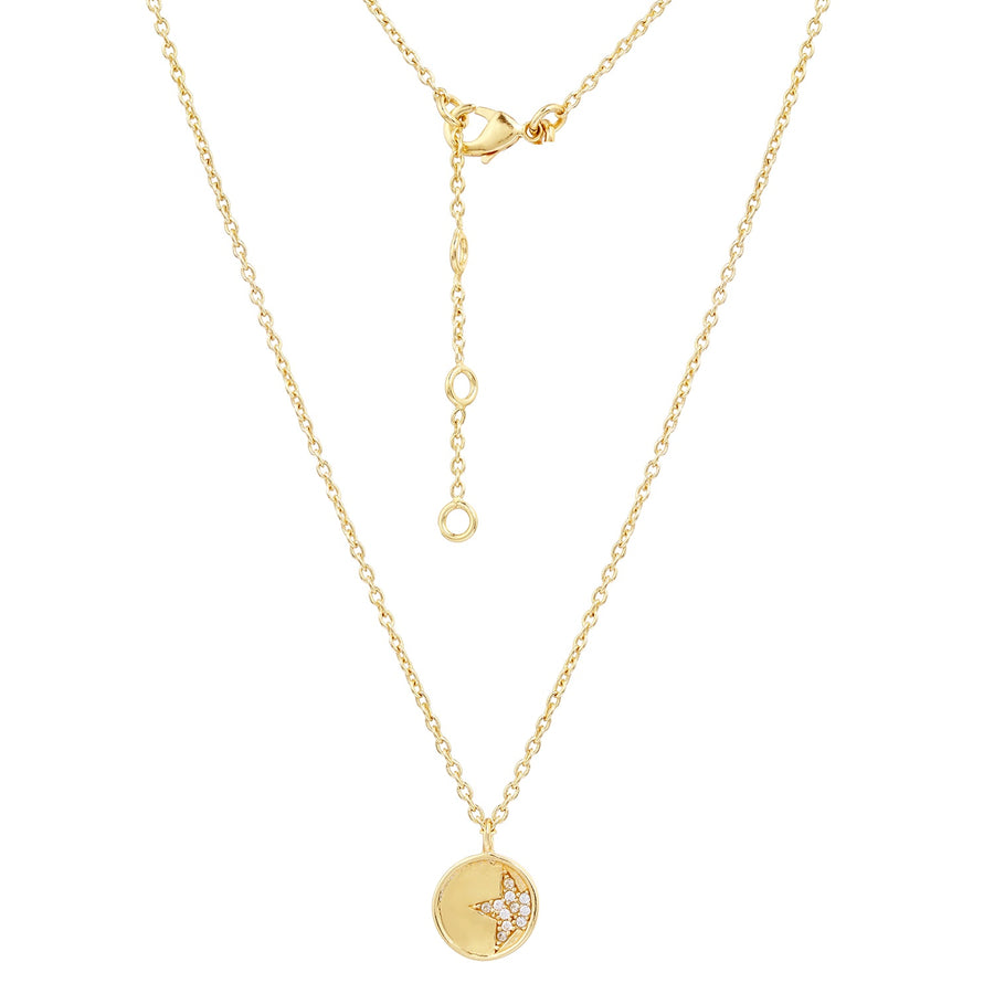 16k Gold Plate Reversible Star and Moon CZ Necklace (813561)