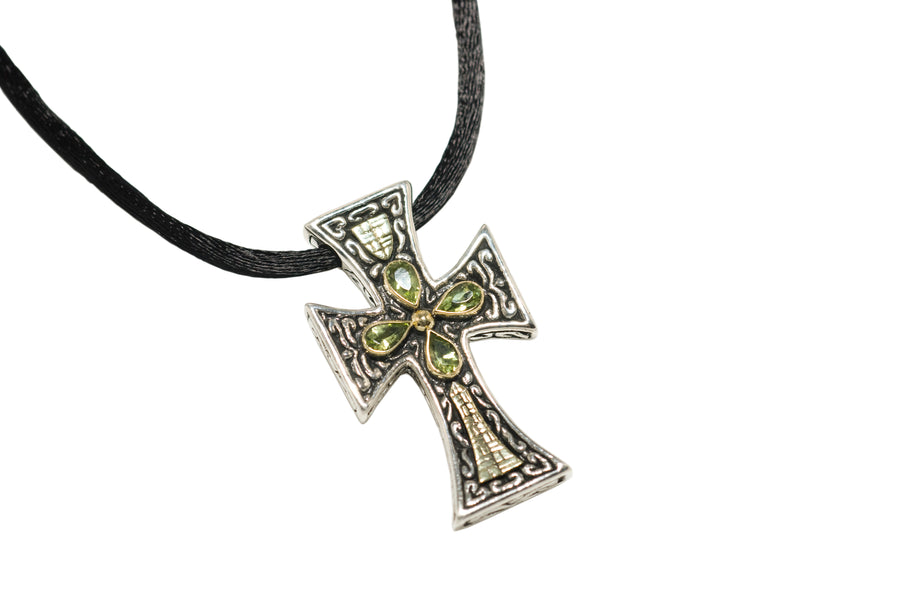 Sterling Silver w/18k Gold Cross Pendant Necklace (838PD)