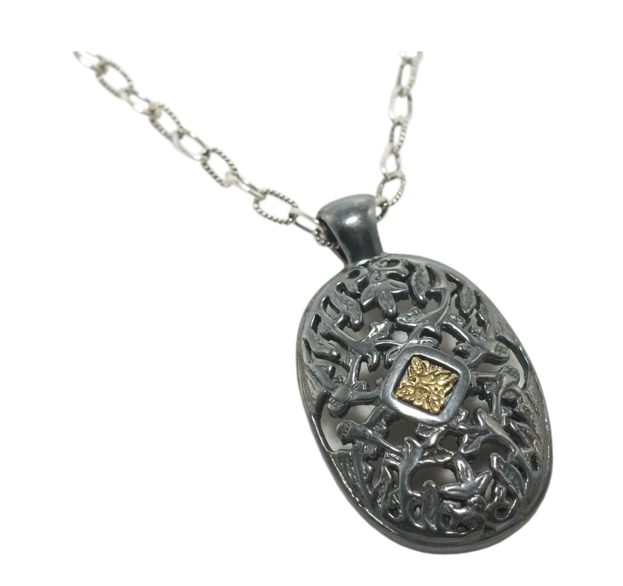 Oxidized Sterling Silver w/5k Gold Necklace Pendant (841GMTL/5k/7032CH)