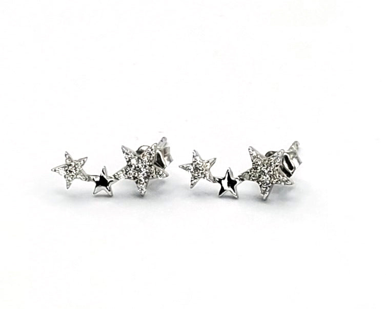 Sterling Silver Star Post Huggie Cuff Earrings (ST0005)