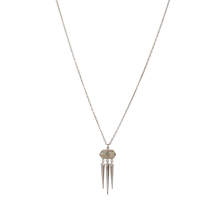 Sterling Silver Labradorite Spike Necklace (ESI813202)