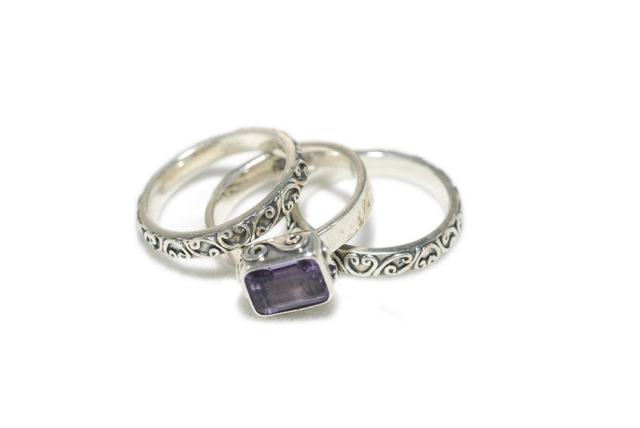 Sterling Silver Trio Stack Signature Lace Ring (1198AM)