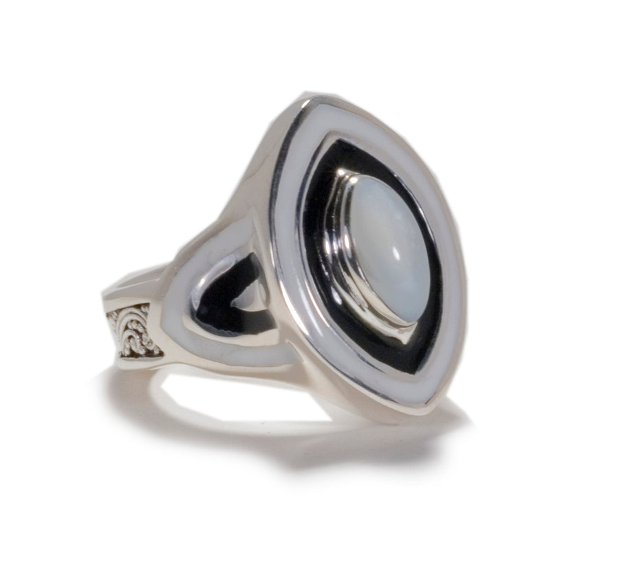 Sterling Silver White Mother of Pearl Oval with Resin Ring (1216WMOP)