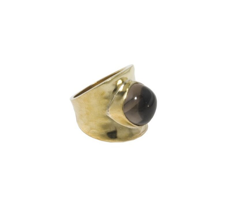 Brass w/Smoky Quartz Hammered Ring (1259BZ-ST)