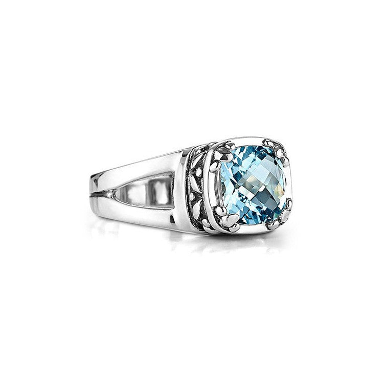 Sterling Silver Blue Topaz Crown Jewels Ring (1900BT)