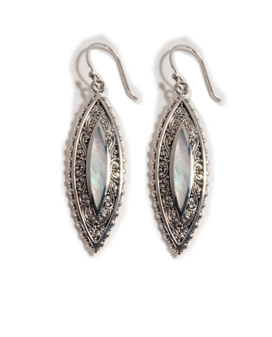 Sterling Silver White Mother of Pearl Keong Earrings (3496WMOP)