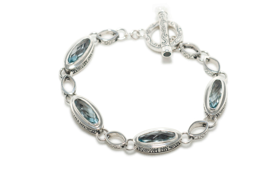 Sterling Silver 4-Stone Etch Bracelet