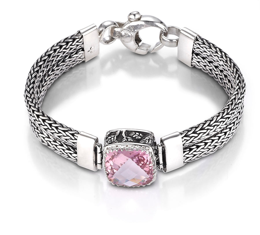Sterling Silver Pink Topaz Weave Bracelet (5356PT)
