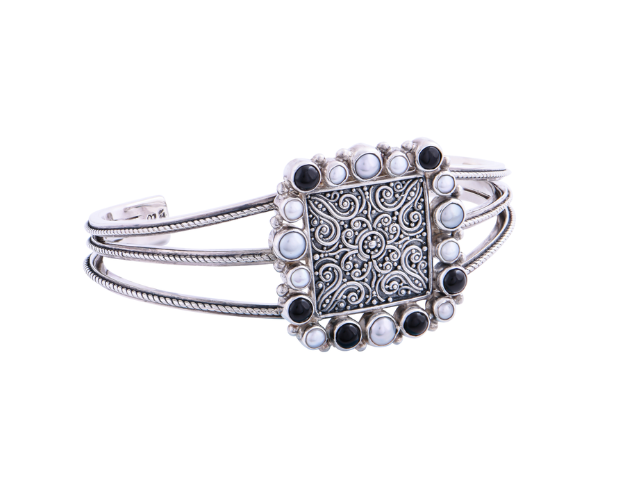 Sterling Silver Multi-Pearl/Stone Cuff Bracelet (5704BOX)