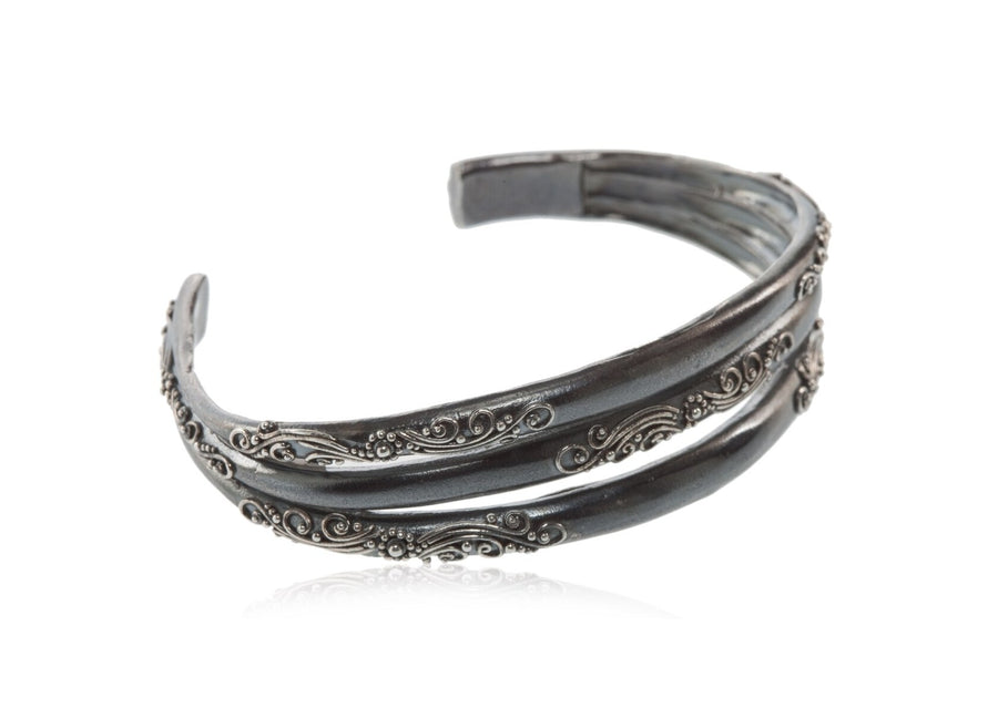 Oxidized Sterling Silver Triple Cuff Bracelet (5852GMTL)