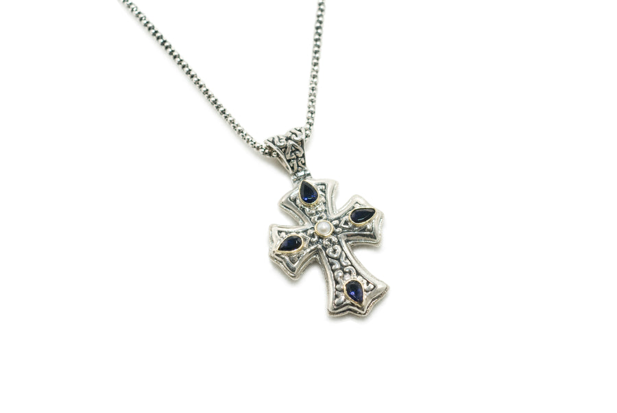 Sterling Silver w/18k Gold Cross Pendant Necklace (833IO/WP)