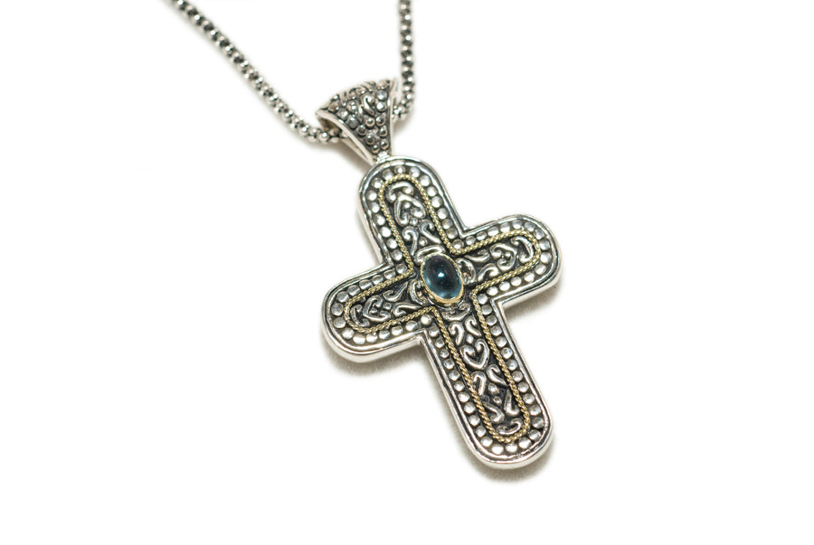 Sterling Silver w/18k Gold Cross Pendant Necklace (839BT/PTOUR)