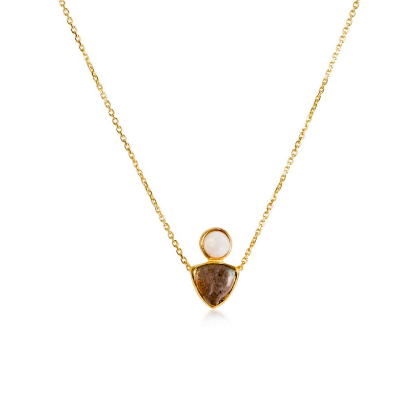 14kt Gold Plated Pearl & Labradorite Neck
