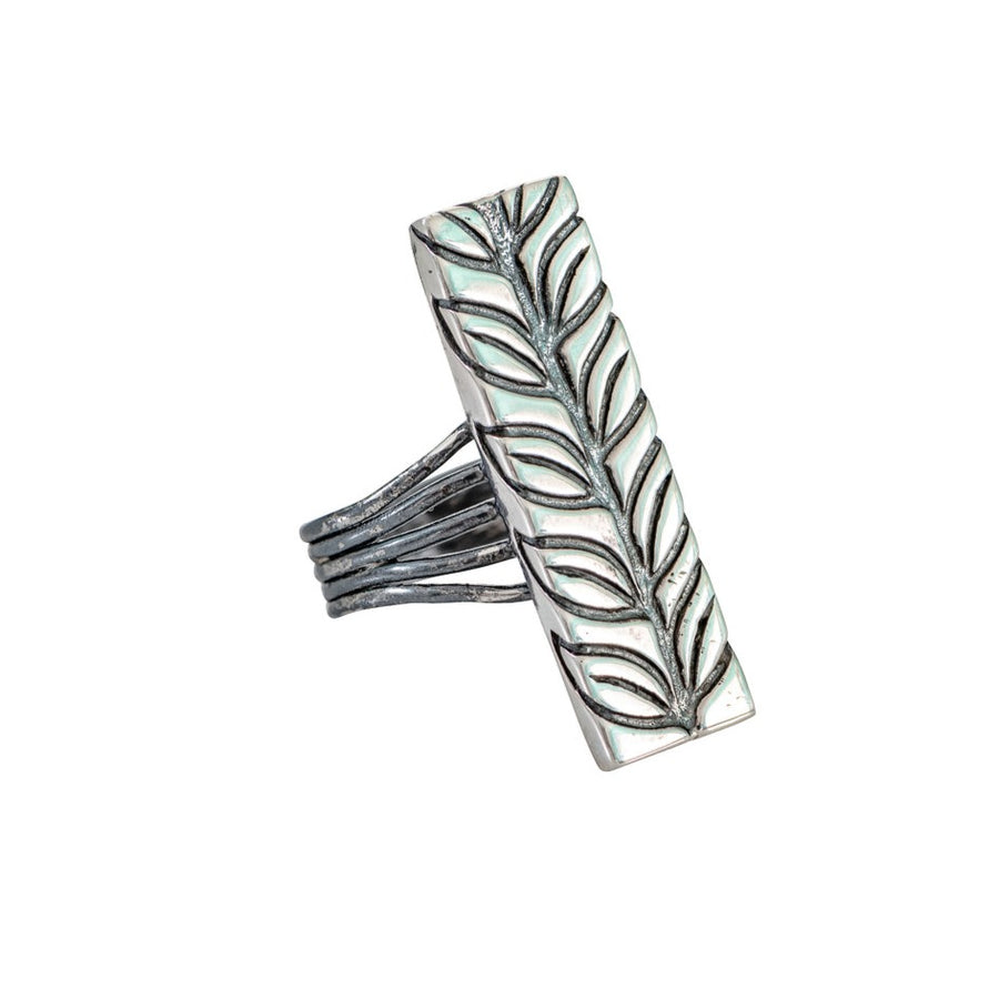 Gunmetal/Sterling Silver Vine & Leaf Bar Ring