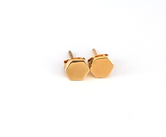 14k Gold Plated Hexagon Stud Earrings (PS00015)