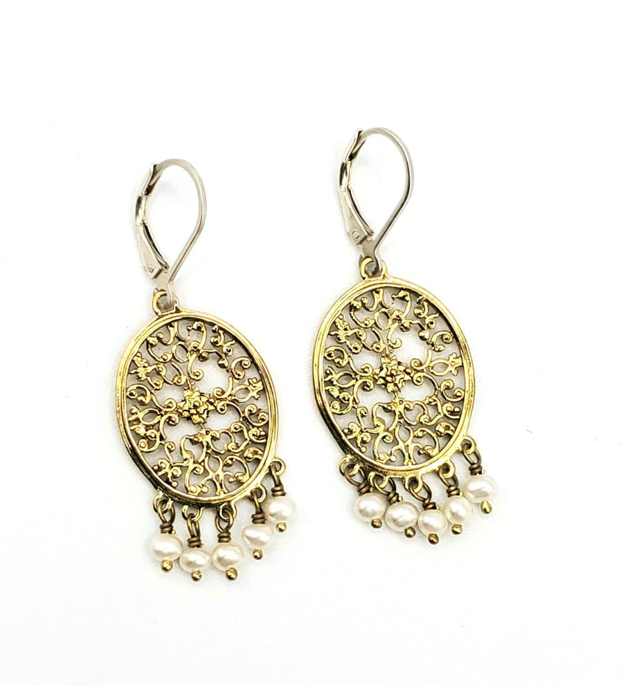Bronze White Pearl Earrings (SP036)