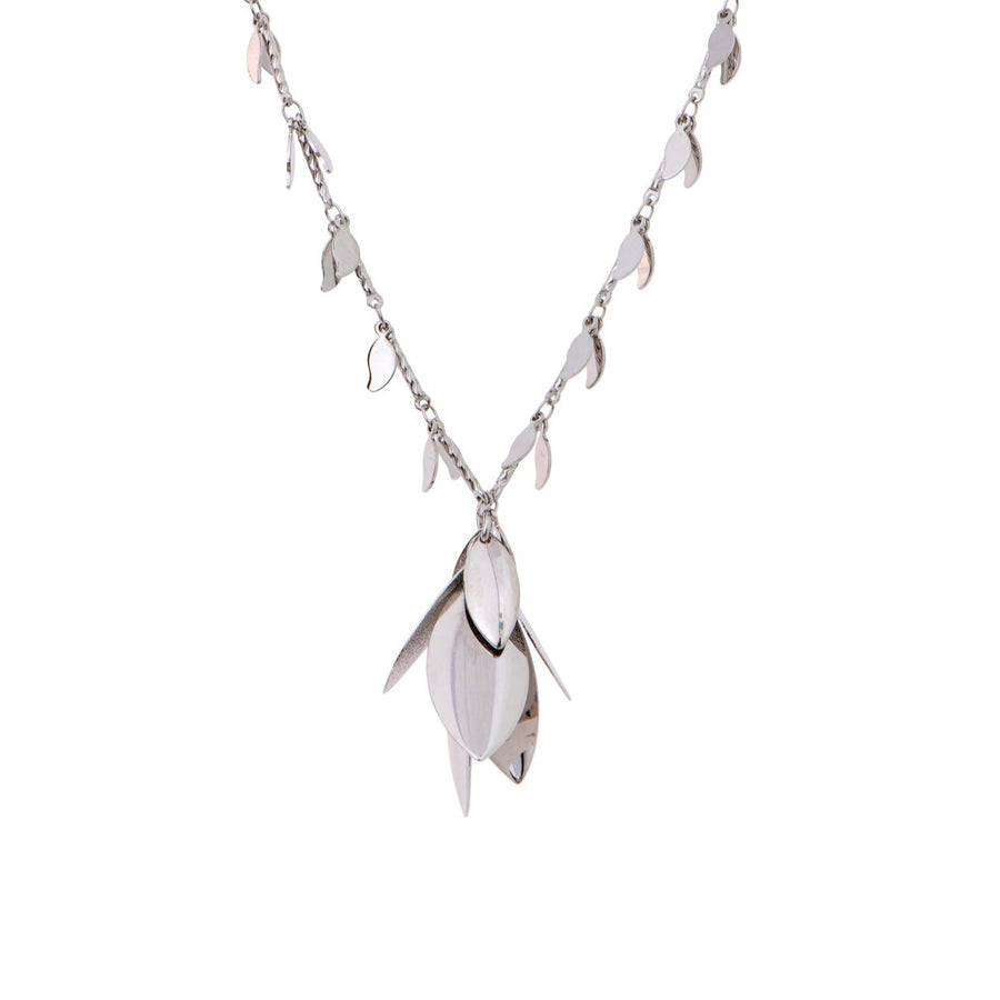 Rhodium Plated Brass Petal Fronds Necklace (11305)
