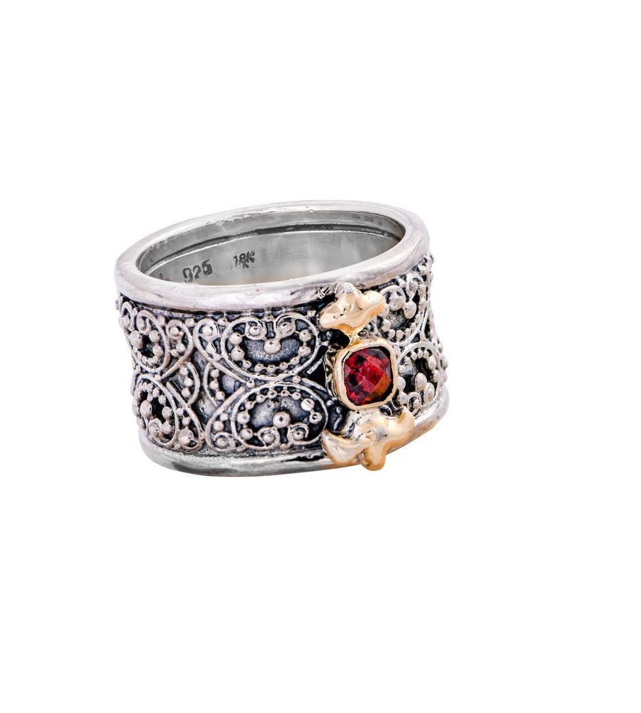 Filigree Sterling Silver Band with 18k Gold (G8R2G)